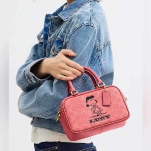 Coach X Peanuts Coral Lucy Satchel Bag  CBJ62 Crossbody Signature Canvas - Picture 6 of 9